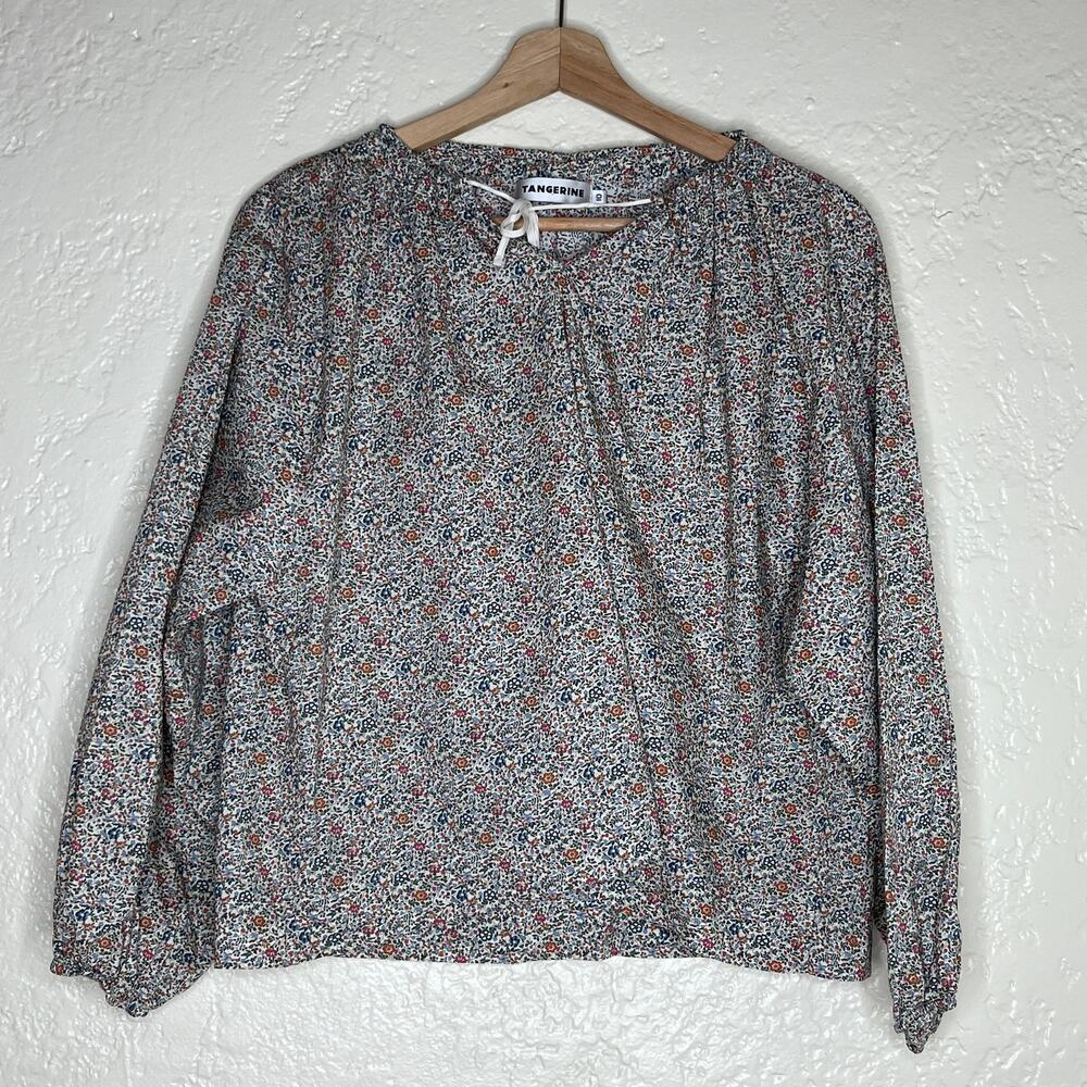 Tangerine Women's Peasant Long Sleeve Floral Top Tie Neck Size 10